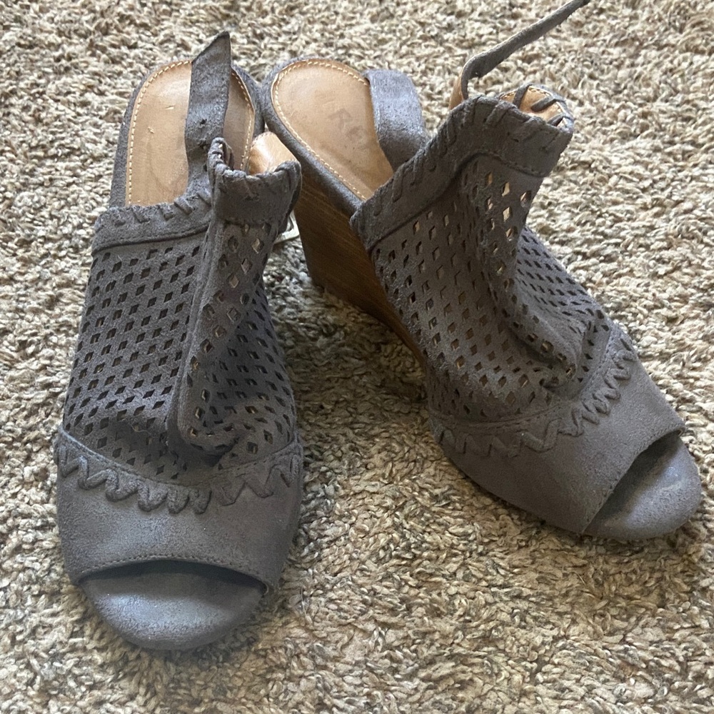 Report Perforated Gray Slingback Wedge Sandals